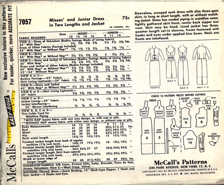 McCalls 7057 Circa 1963 Formal Jacket Dress Pattern UNCUT - Click Image to Close