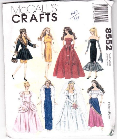 Mccalls 8552 Fashion Doll Clothing Pattern Eight Outtfits Uncut - Click Image to Close