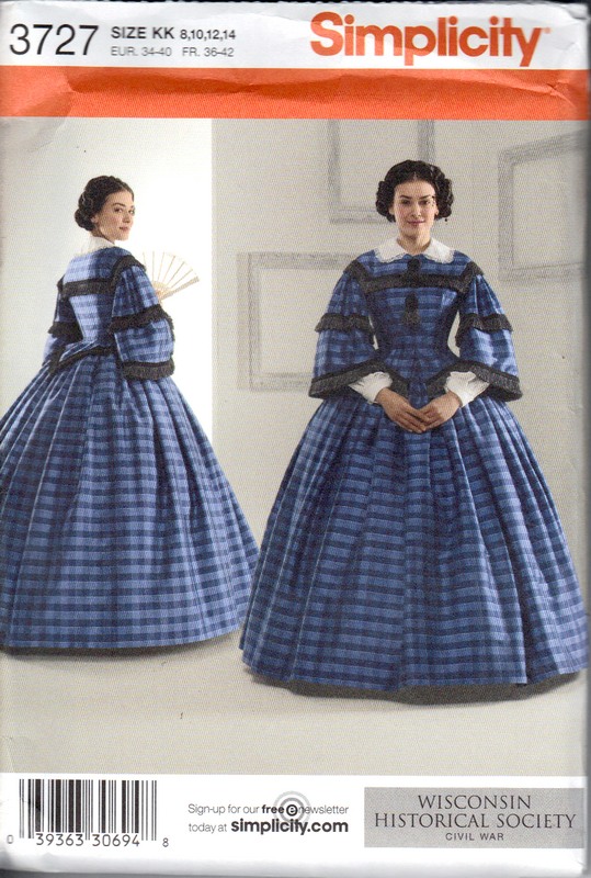 Simplicity 3727 Civil War Era Gown Costume Pattern UNCUT - Click Image to Close