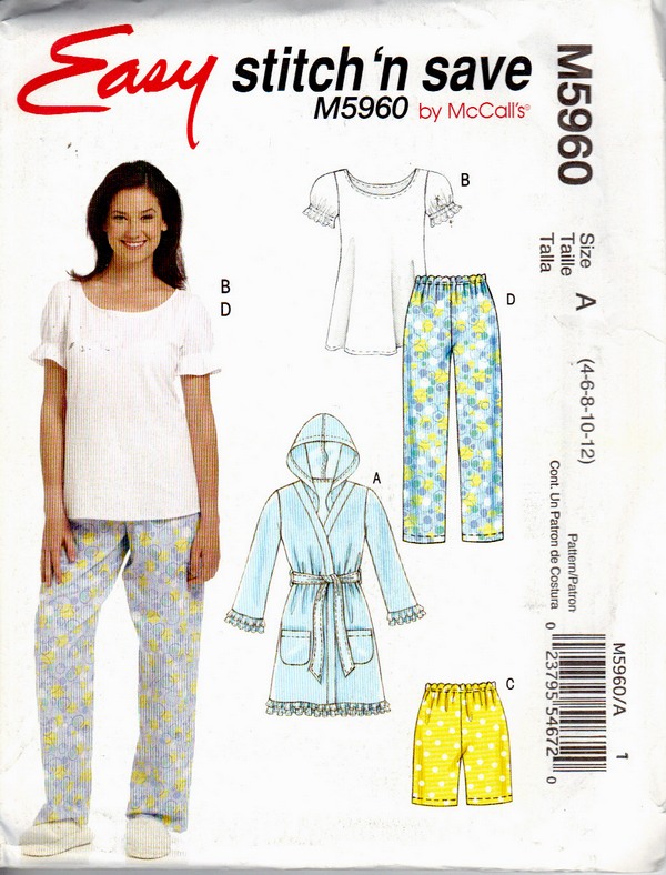 McCalls stitch 'n save Sz A 5960 Robe PJ Pattern UNCUT - Click Image to Close