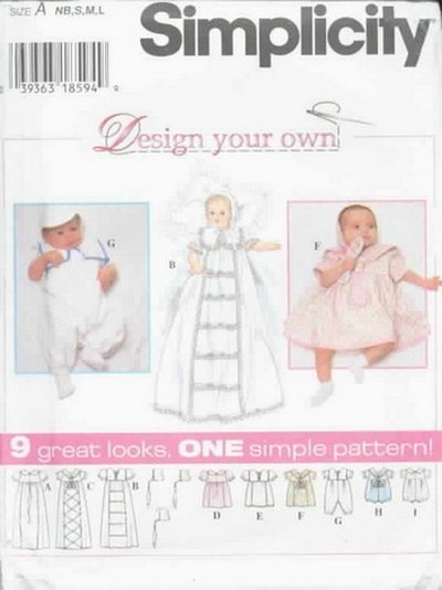 Simplicity 7024 Baby Dress Romper Bonnet UNCUT - Click Image to Close