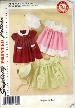 Simplicity 2392 Reissue Girls Dress And Bonnet Pattern