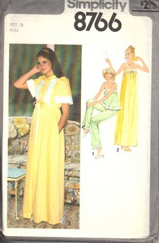 Simplicity 8766 Size 10 Nightgown PJs Robe Vintage Pattern UNCUT