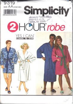 Simplicity 9319 Size AA Two Hour Robe Pattern UNCUT