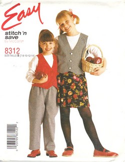 stitch 'n save 8312 Size B Girls Vest Pants Skirt Pattern UNCUT