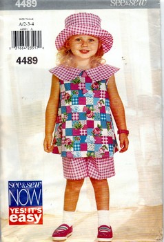 Butterick See & Sew 4489 Girls Top Shorts Hat Pattern