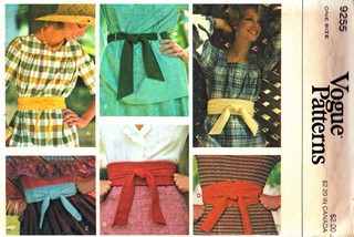 Vogue 9255 Belt Sewing Pattern UNCUT