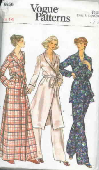 Vogue 9859 Pajama and Robe Pattern Size 14 Uncut
