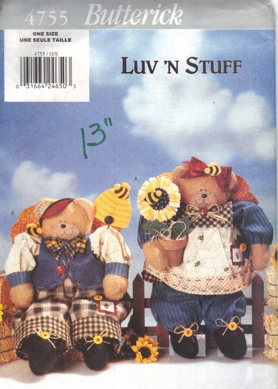 Butterick 4755 Luv "N Stuff Honey Bear Sewing Pattern UNCUT - Click Image to Close