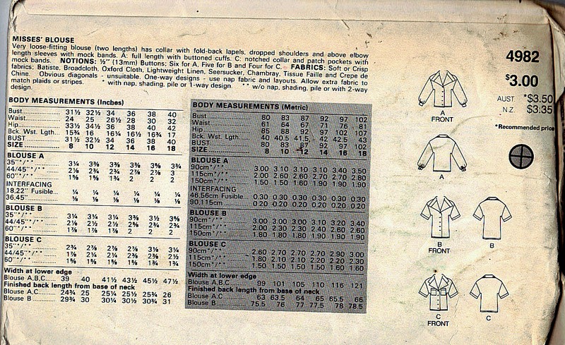 Butterick 4982 Misses Blouse Pattern - Click Image to Close