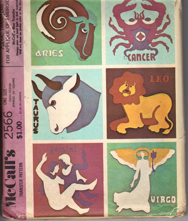 McCalls 2566 Zodiac Transfer Vintage 1970 Pattern - Click Image to Close