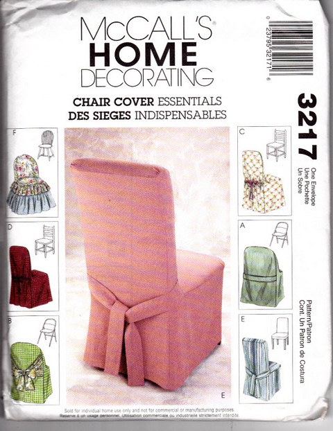 McCalls 3217 Chair Cover Sewing Pattern UNCUT - Click Image to Close