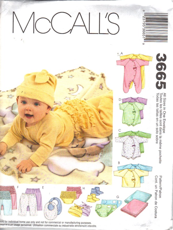 McCalls 3665 Infant Clothing Pattern UNCUT - Click Image to Close