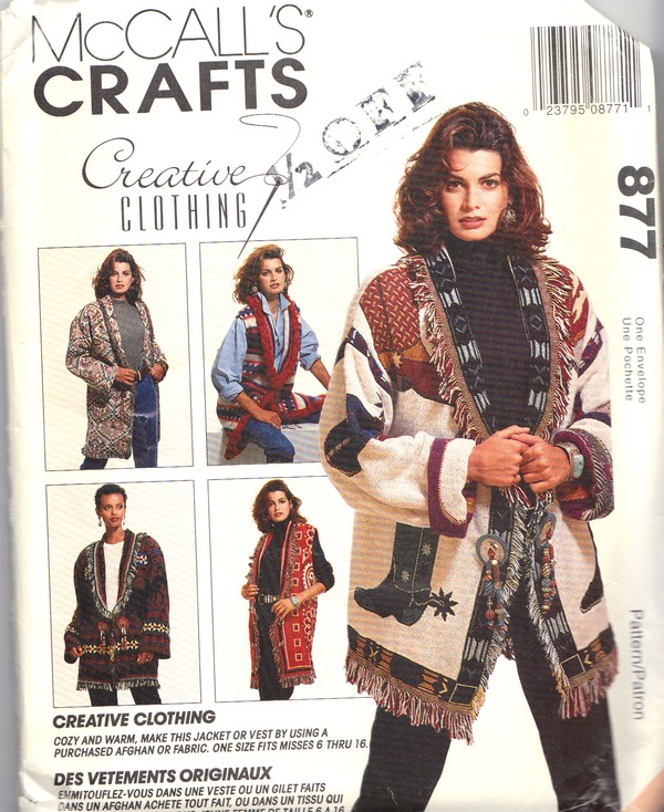 McCalls 877 Afghan Jacket Vest Pattern UNCUT - Click Image to Close