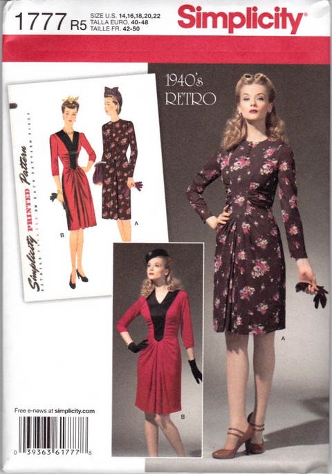 Simplicity 1777 Retro 1940's Dress Pattern R5 UNCUT - Click Image to Close