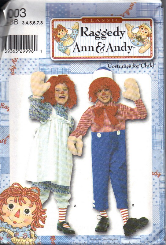 Simplicity 4003 BB Raggedy Ann Andy Costume Pattern UNCUT - Click Image to Close
