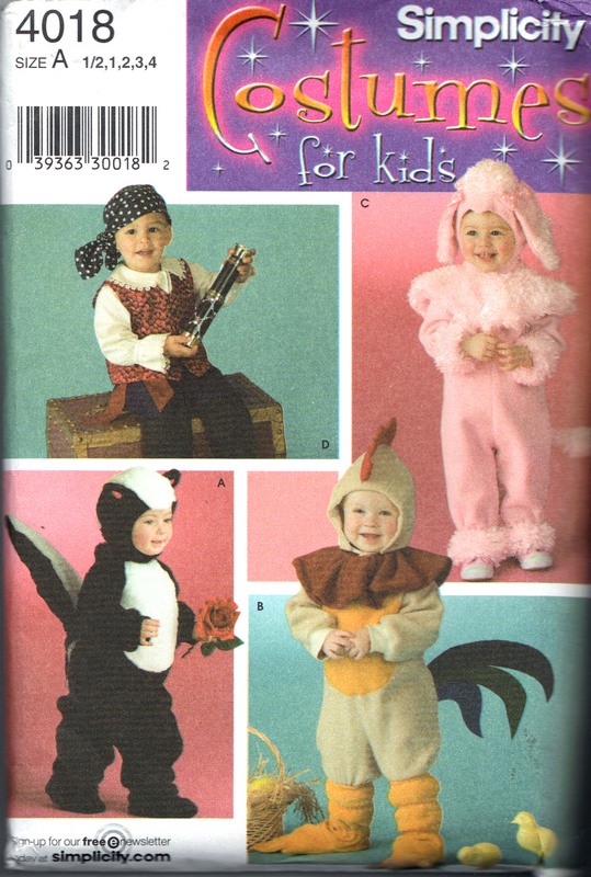 Simplicity 4018 Toddler Costume Pattern Pirate Skunk Bunny UNCUT - Click Image to Close