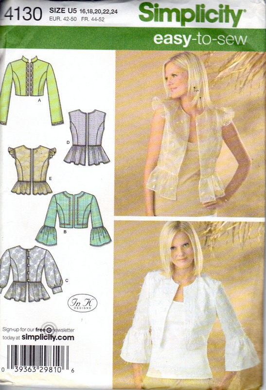 Simplicity 4130 Jacket or Vest Pattern UNCUT - Click Image to Close