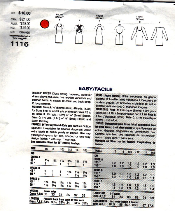 Vogue 1116 DKNY Form Fitting Cocktail Dress Pattern UNCUT - Click Image to Close