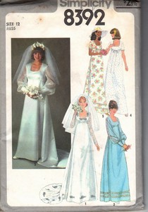 Simplicity 8392 Size 12 Vintage Wedding Gown Pattern UNCUT