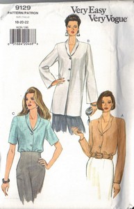 Vogue 9129 Blouse Tunic Sewing Pattern XL UNCUT
