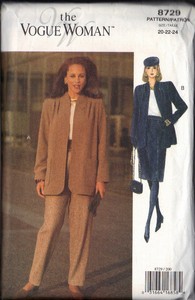 Vogue 8729 Skirt Jacket Pants Pattern 20-22-24 UNCUT