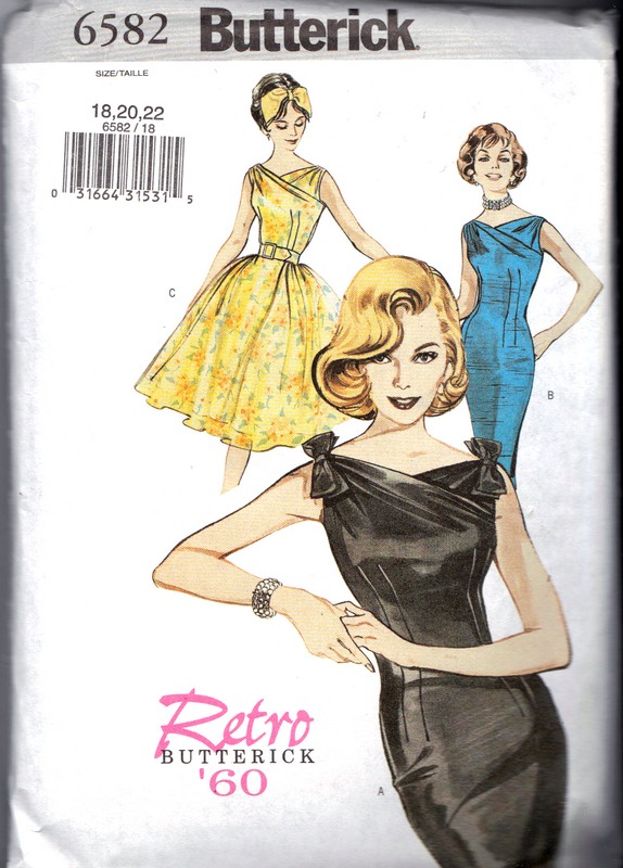 Butterick 6582 Retro '60 Cocktail Dress Pattern Size 18,20,22 NE