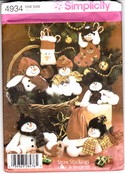 Simplicity 4934 Straw Stockings Snowmen Pattern Uncut