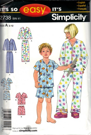 Simplcity 2738 Child's Pajama Sewing Pattern UNCUT - Click Image to Close
