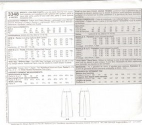 McCalls 3348 Low Rise Pants Sewing Pattern UNCUT