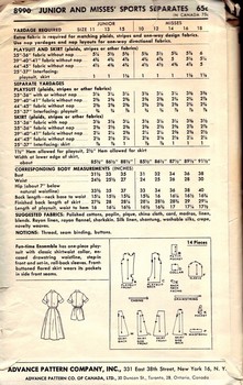 Advance 8990 Vintage Pattern Playsuit and Skirt